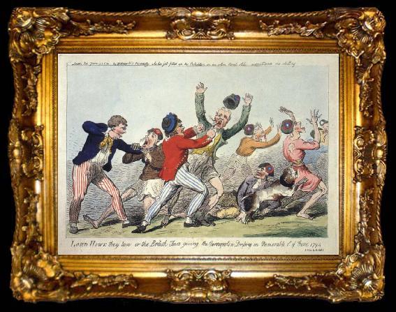 framed  Isaac Cruikshank Lord Howe they run or The British Tars giving the Carmignols a Dressing on the Memorable 1st of June 1794, ta009-2
